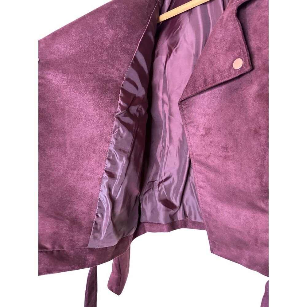 LC Lauren Conrad Faux Suede Size 8 Moto Jacket Belted Waist Rose Zipper Accents - Picture 6 of 9